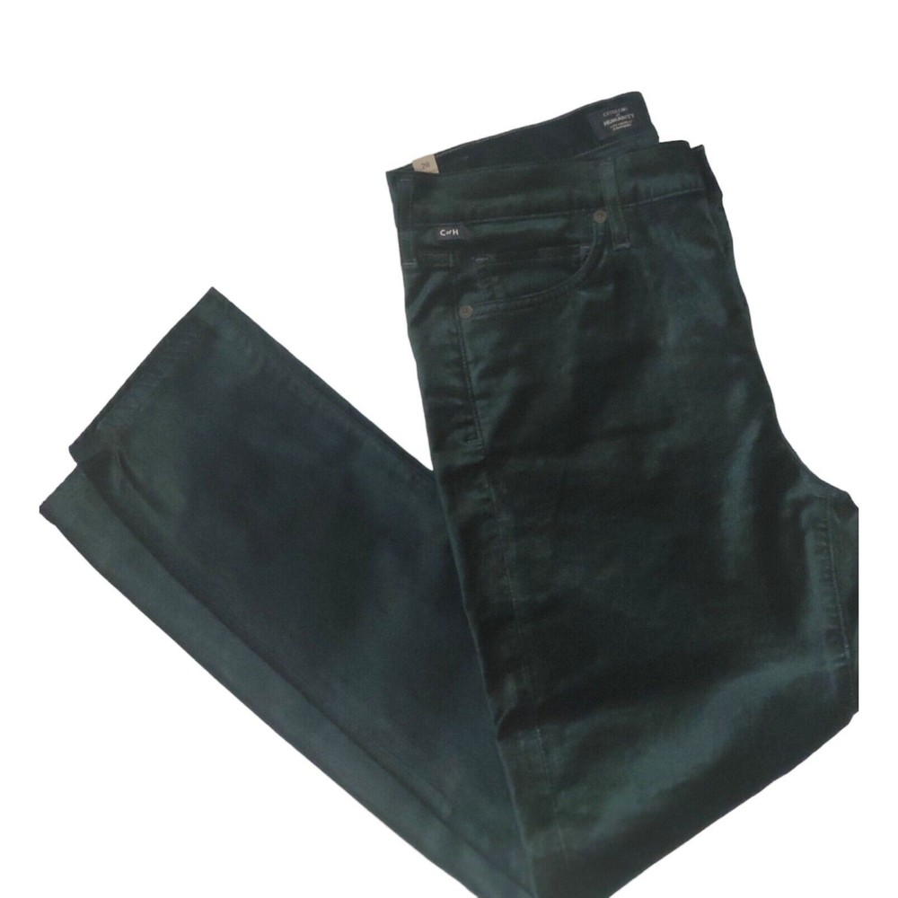 Citizens of Humanity Harlow Ankle High Rise Slim Green Velvet Jeans Size 28
